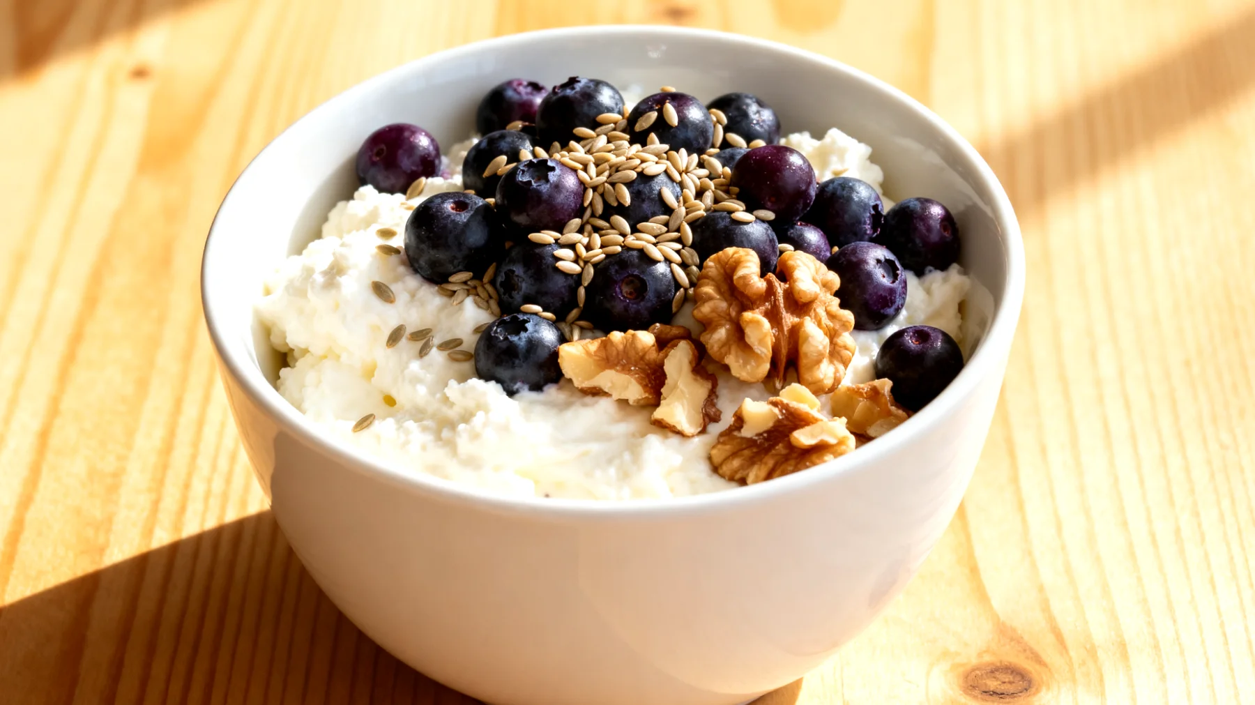 Aronia-Beeren-Quark mit Hanfsamen und Walnüssen"