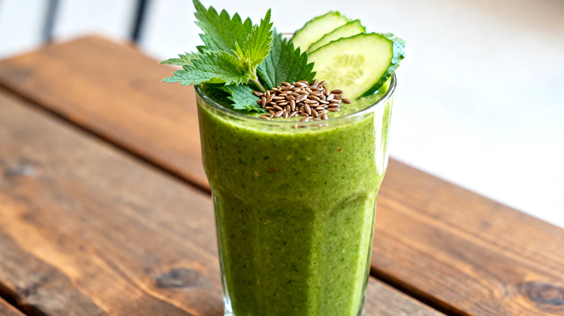 Brennnessel-Gurken-Smoothie mit Leinsamen"
