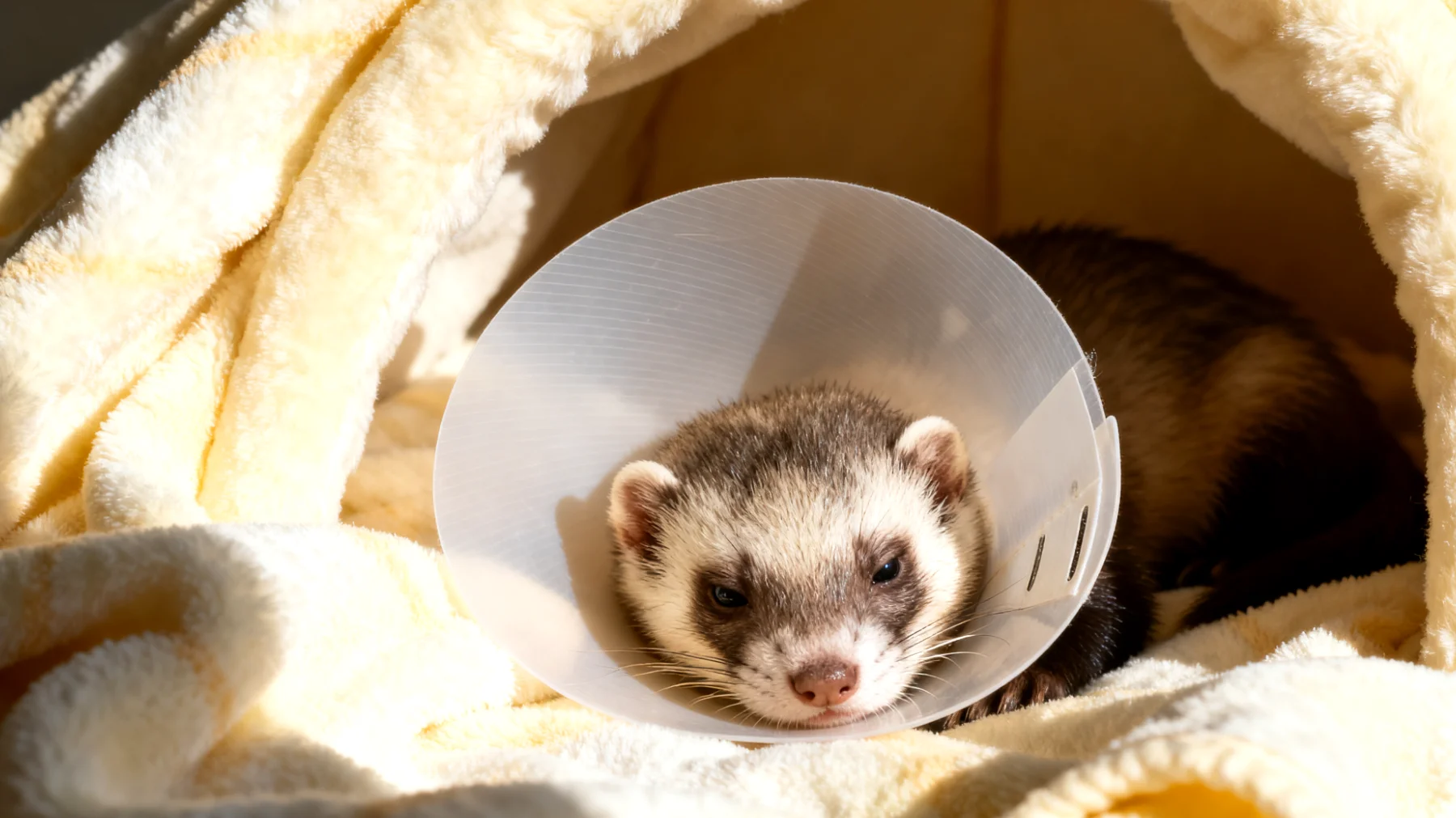 Frettchen zeigen nach der Kastration oft Verhaltensänderungen und benötigen eine angepasste häusliche Umgebung während der Erholungsphase, um Stress zu minimieren und die Wundheilung zu fördern"